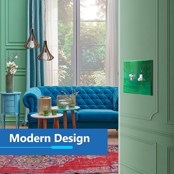 LIDER Reflective Acrylic Toggle Switch Wall Plate, Mirrored Light Switch Plate, Plexiglass Switch Cover, Acrylic Glass, Oversized 2-Gang 5.25" x 5.25", LWP-12O-AGR, Green