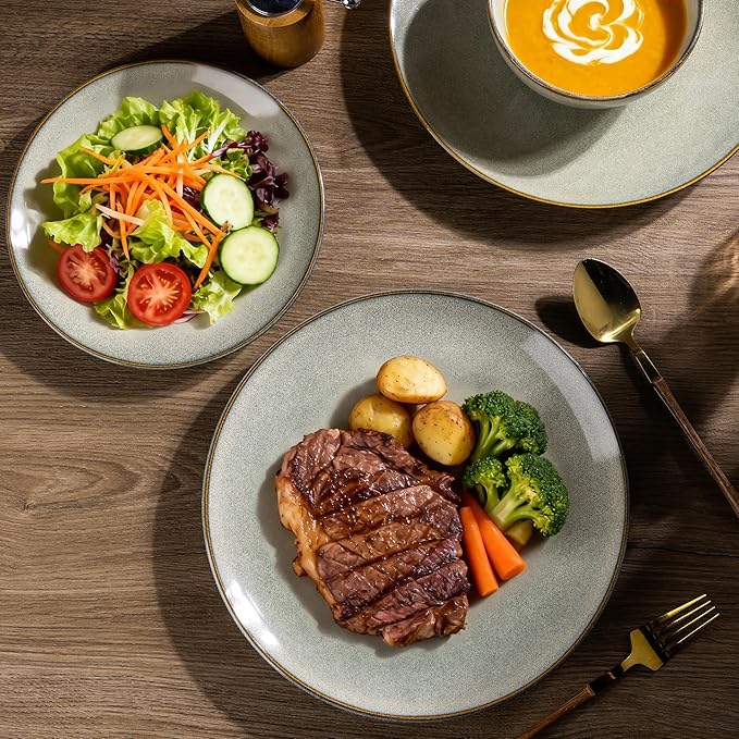 AmorArc Ceramic Dinnerware Sets for 6, 18 Pieces Handpainted Plates and Bowls Set, Scratch Resistant Stoneware Dishes Set, Dishwasher & Microwave Safe, Reactive Glaze
