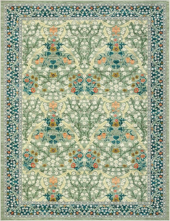 GarveeHome 4x6 Washable Area Rug for Living Room, Floral Large Entryway Kitchen Rug Non Slip, Ultra Soft Stain Resistance Carpet for Bedroom Laundry Room, Sage Green