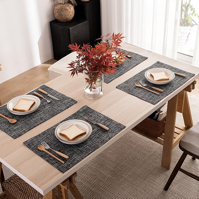 Kevin Textile Halloween Table Mats Set of 4 Heat Resistant Washable Placemats for Parties Buffet Dinner, 13 x 19 inches, Black