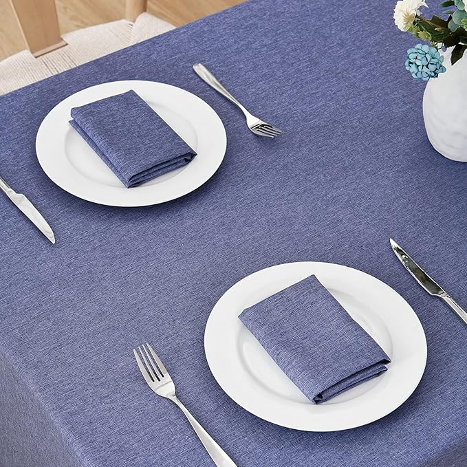 Rectangle Tablecloth Linen Textured Waterproof & Stain Resistant Table Cloth Wrinkle Free Decorative Fabric Farmhouse Table Cover for Dining/Party/Buffet/Wedding, 60 x 104 Inch, Demin Blue