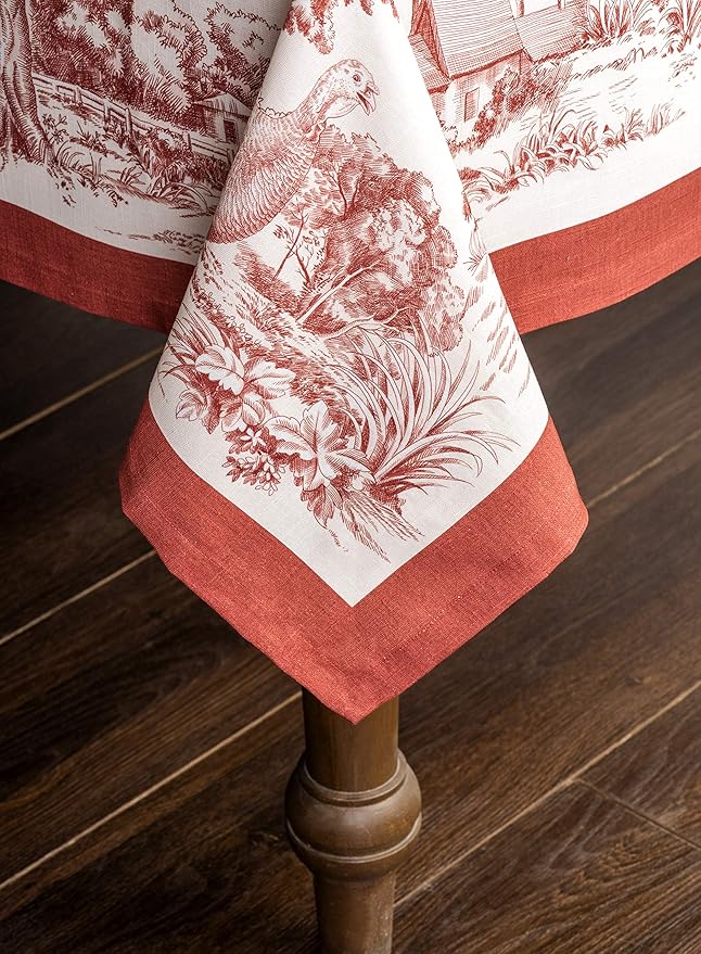 Maison d' Hermine Table Cloth Rectangle Table 100% Cotton 60 x 120 Inches Fall Tablecloth Reusable Everyday Use for Thanksgiving Christmas Decorations Dining Farmhouse Party (Holy Jouy - Red)