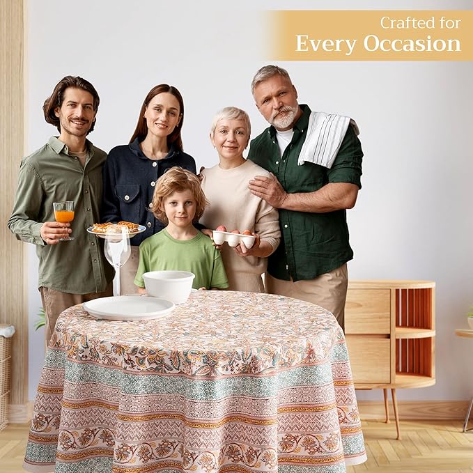 Maison d' Hermine Table Cloth Round Table 100% Cotton 69 Inches Fall Tablecloth Reusable Everyday Use for Thanksgiving Christmas Decorations Dining Farmhouse Party (Nila)