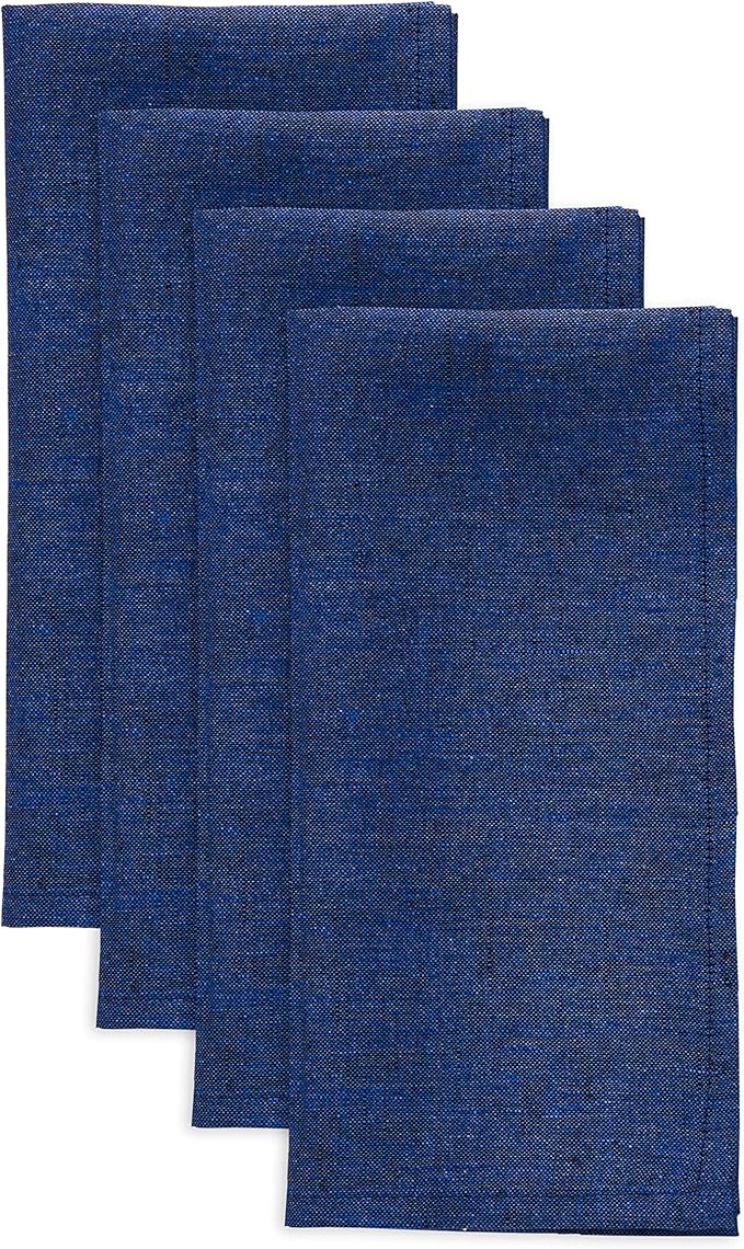 Solino Home Linen Napkins Set of 4-100% Pure Linen Royal Blue Dinner Napkins Cloth 20 x 20 Inch - Athena, Handcrafted and Machine Washable