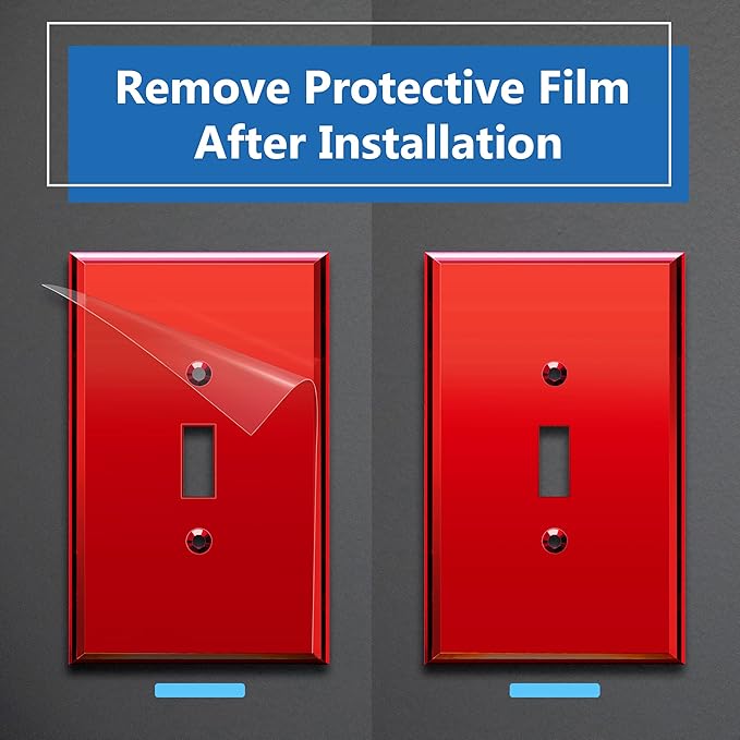 LIDER Reflective Acrylic Toggle Switch Wall Plate, Mirrored Light Switch Cover, Plexiglass Cover Plate, Acrylic Glass, Oversized 1-Gang 5.25" x 3.44", LWP-11O-ARD5P, Red, 5 Pack