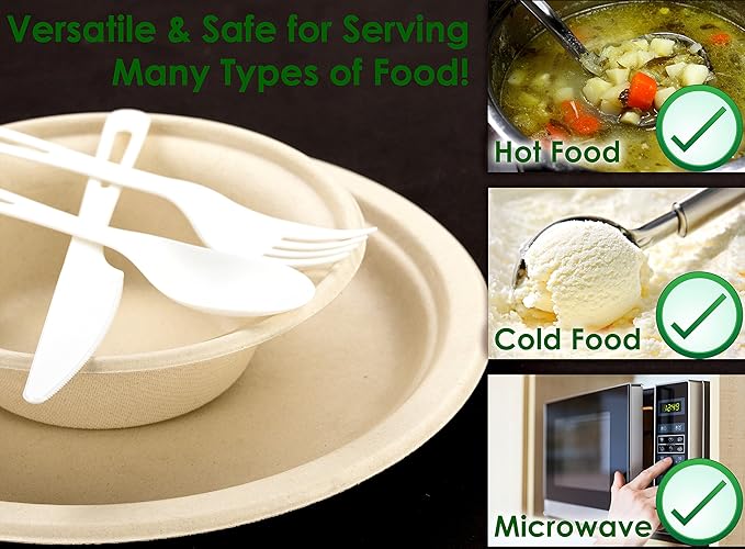 Durable Biodegradable Leak-Proof 11.5 oz Disposable Bowls 25 Pk. Sturdy, Plant-Based Gluten-Free Compostable Wheatstraw Fiber Container, Eco-Friendly, Microwavable and Safe for Hot Cold or Pet Foods.