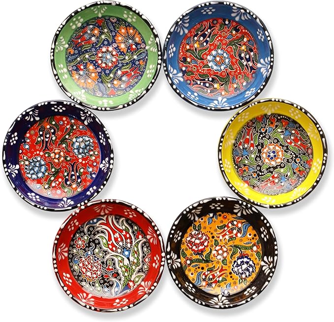 Ceramic Small Dipping Bowls Set of 6, 2.5 Oz Soy Sauce Dish, Handmade Charcuterie, Colorful Pinch, Dishwasher & Microwave Safe Sauce, Mini (BLOOM ARRAY)