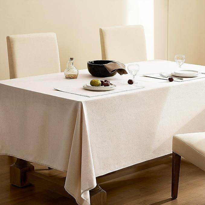 Beige Linen Table Cloths for 4 Ft Rectangle Tables Farmhouse Modern Neutral Fabric Tablecloth Kitchen Dining Room Decoration Table Cover for 4 Foot Tables Holiday Party Dinner 60x70 Inch