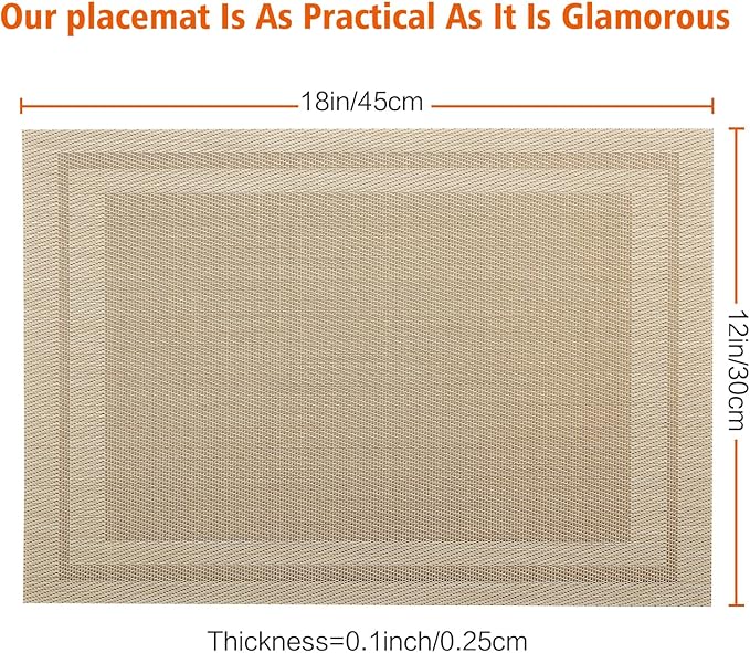 Placemats Set of 12,Washable,Heat and Stain Resistant Indoor/Outdoor Place mats,Vinyl Woven Non Slip Table Mats for Restaurant Table Protection,PVC Placemats(Beige,12PCS)