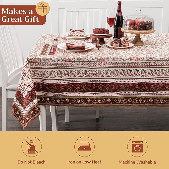 Maison d' Hermine Table Cloth Rectangle Table 100% Cotton 70 x 90 Inches Fall Tablecloth Reusable Everyday Use for Thanksgiving Christmas Decorations Dining Farmhouse Party (Reveillon Au Jardin)