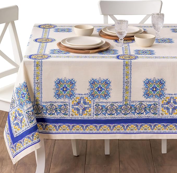 Maison d' Hermine Premium Table Cloth Rectangle Table 100% Combed Cotton 120 x 70 Inches Tablecloth Reusable Decorative for Dining Room, Farmhouse, Home, Party, Festive & Wedding - Sciacca