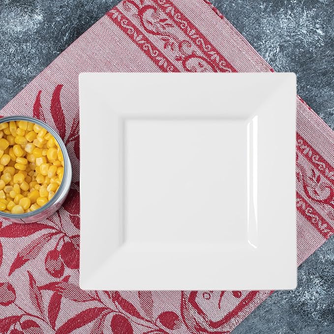 Smarty Had A Party 120 Elegant Disposable Plastic Dinnerware, 10.25" Heavy Duty Fancy Square White Plates for Parties and Events, Durable Supplies for All Occasions