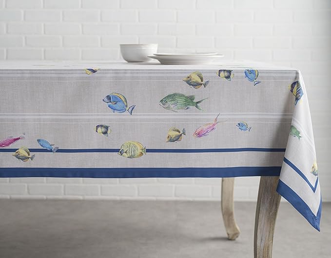 Maison d' Hermine Table Cloth Rectangle Table 100% Cotton 60 x 108 Inches Tablecloth Reusable Decorative for Dining Room Farmhouse Home Valentines Day Decorations Spring Summer - Poisson