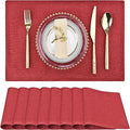 SLKQG Christmas Linen Fabric Placemats Set of 8 - Holiday Dining Table Mats for Festive Decor, Heat Resistant & Machine Washable, Place Mats for Dinner Parties, Xmas Gift for Home (8, Wine Red)