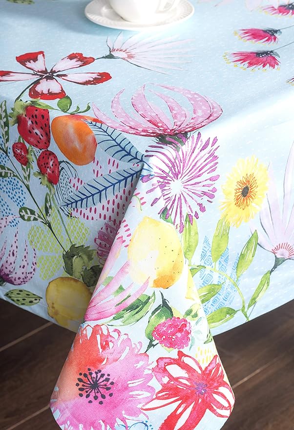 Maison d' Hermine Table Cloth Rectangle Table 100% Cotton 60 x 108 Inches Tablecloth Reusable Decorative for Dining Room Farmhouse Home Valentines Day Decorations Spring Summer - Jardin D'Ete - Mint