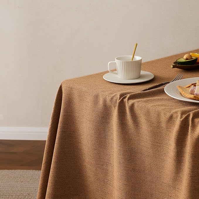 Linen Tablecloth with Tassels, Farmhouse Style Brown Tablecloth, Water Resistant Burlap Tablecloths for Square Table, 60x60 Inch Caramel