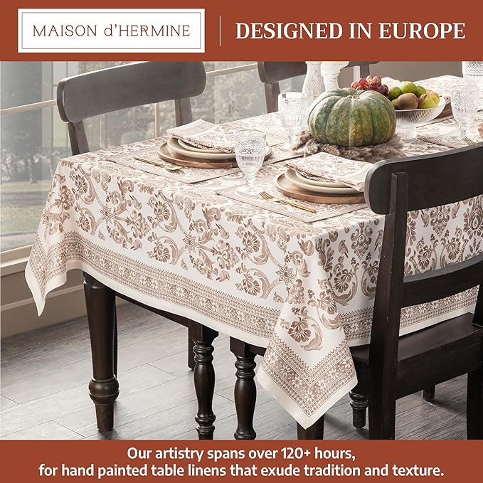 Maison d' Hermine Table Cloth Rectangle Table 100% Cotton 60 x 120 Inches Fall Tablecloth Reusable Everyday Use for Thanksgiving Christmas Decorations Dining Farmhouse Party (Allure)