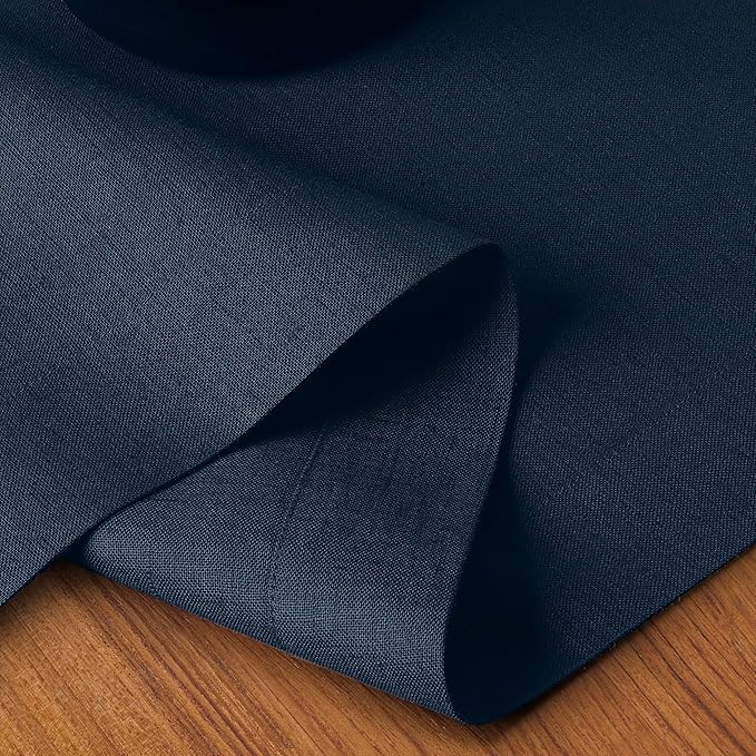 D'Moksha Homes Linen Navy Blue Table Runner 90 Inches Long - 100% Pure Linen 14 x 90 Inch Table Runner for Dining, Easter - Machine Washable