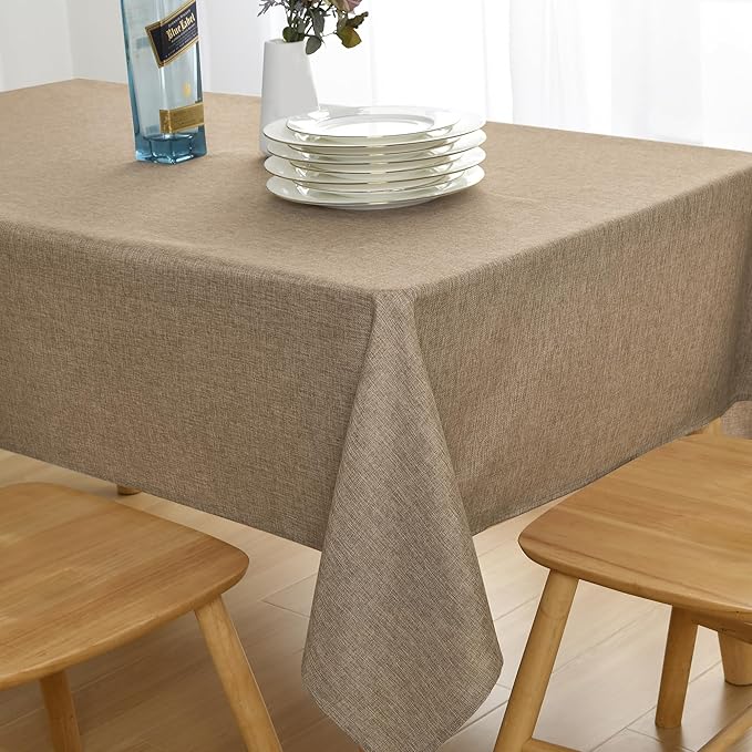 JIUZHEN Square Table Cloth Faux Linen Farmhouse Tablecloth Wrinkle and Stain Resistant Decorative Fabric Table Cover for Kitchen, Dining Room, Parties and Camping, Khaki, 60 x 60 Inch