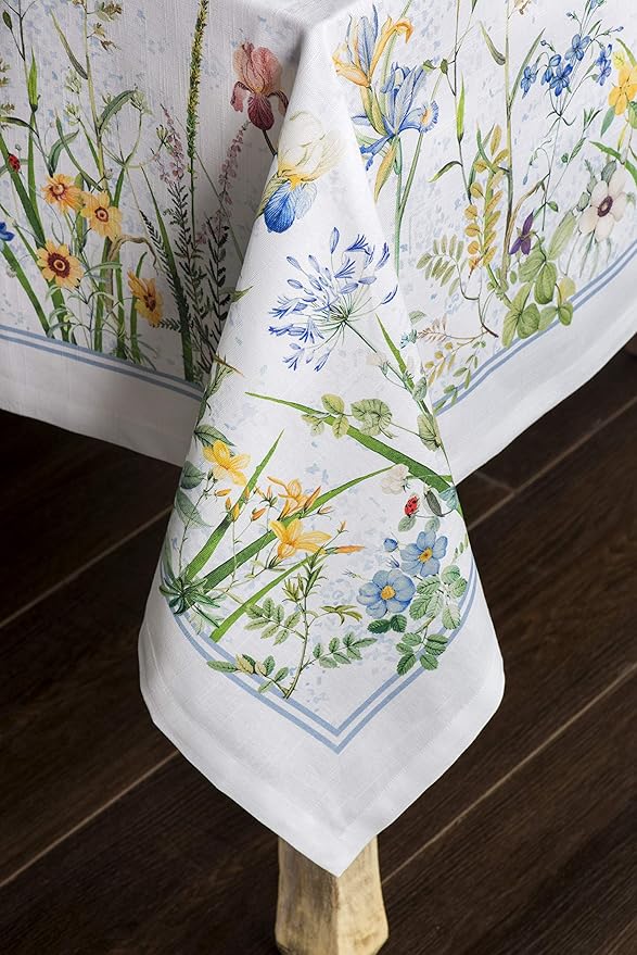 Maison d' Hermine Table Cloth Rectangle Table 100% Cotton 70 x 90 Inches Tablecloth Reusable Decorative for Dining Room Farmhouse Home Valentines Day Decorations Spring Summer - Fleurs De Mai