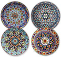 HASENSE Dinner Plate Set of 4, 10.5 Inch Porcelain Plates for Kitchen, Large Salad Plates for Steak, Dishes Set for Restaurant, Microwave, Oven & Dishwasher Safe for Christmas Gift, Bohemian