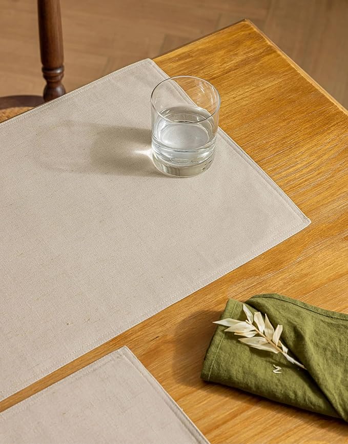 Linen Table Placemats Set of 6 Beige Modern Farmhouse Cloth Dining Table Mats Machine Washable Non Slip Heat Resistant Plate Mats 12x18 Inch