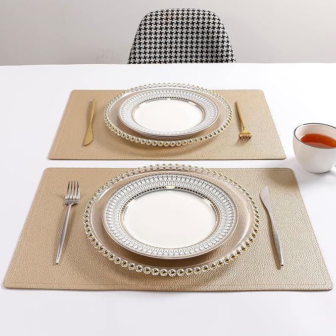 Set of 8 Faux Leather Placemats, PU Table Mats, Waterproof, Stain Resistant, Heat Resistant, Easy to Clean for Kitchen Dining Table,Conference Table