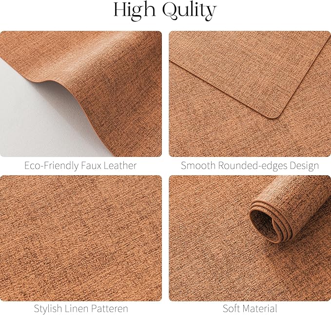MOSAYT Placemats Set of 8, Heat Resistant Vinyl Place Mats with Coasters, Wipeable Washable 100% Waterproof Oil Proof Faux Leather Table Mats for Kitchen Dining Party Outdoor, 12" x 17", Orange