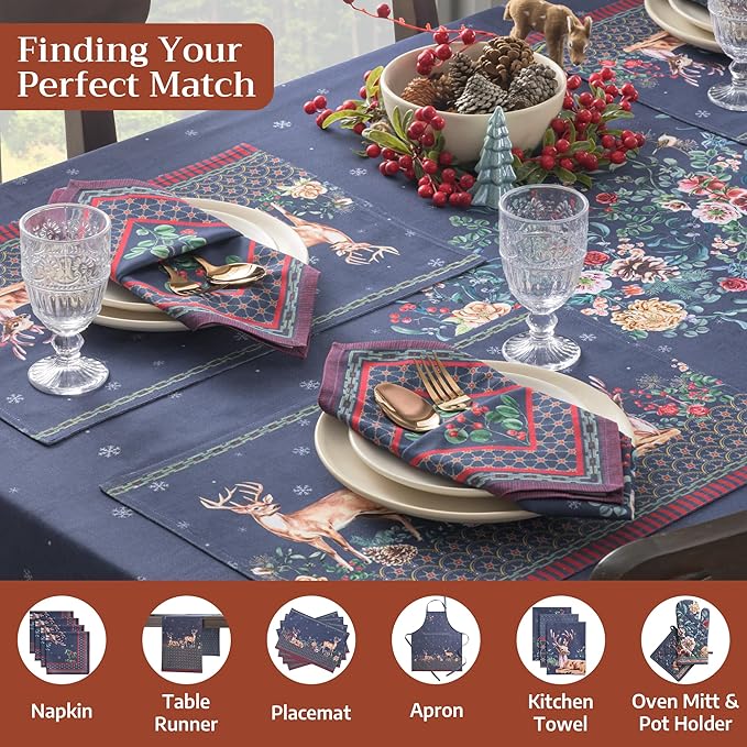 Maison d' Hermine Table Cloth Rectangle Table 100% Cotton 54 x 72 Inches Fall Tablecloth Reusable Everyday Use for Thanksgiving Christmas Decorations Dining Farmhouse Party (Christmas Joy)