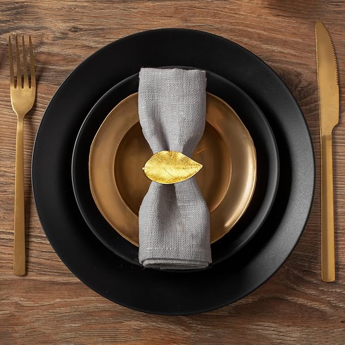 Decozen Set of 4 Gold Napkin Rings in Leaf Design, Festive, Table Decor Setting for Holiday, Wedding, Birthday, Kitchen, Home Decor, Housewarming Gift - Mothers Day Decorations