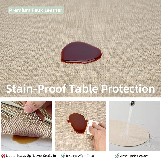 Oval Placemats for Dining Table Set of 2, Washable Leather Table Mats, Waterproof Heat-Resistant Non-Slip Kitchen Placemats, Simple Style Oval Design