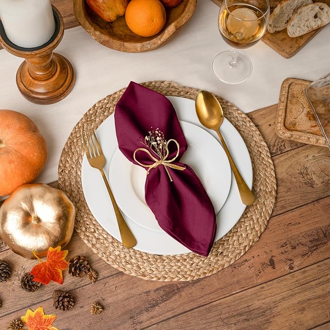 Blue Needles Solid Cloth Napkins Set of 6 Burgundy 100% Cotton Dinner Napkins 18x18 inches - Soft, Reusable, Absorbent & Washable Linen, Ideal for Christmas Events, Parties & Everyday Use
