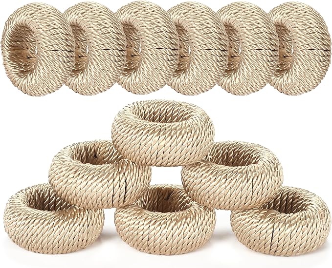 ALPHA Living HOME 12-Piece Woven Napkin Rings - Decorative Yarn Napkin Holders for Tabletop, Dining, Wedding, Parties, Home Decor,Gifting & Outdoor Event (Beige)