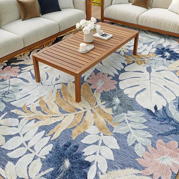 Nourison Home Suncoast Denim Multi 9' x 12' Area Rug - Easy Clean, Non Shedding, Bed Room, Living Room, Dining Room, Kitchen (9' x 12')