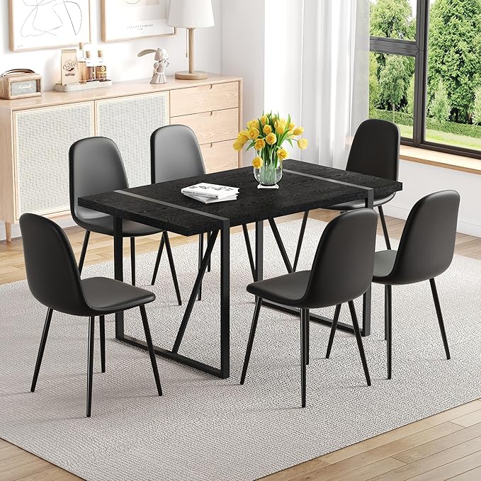 Modern Dining Table and Chairs Set of 6, 7 Piece Kitchen Table and Chairs for Kitchen Dining Room, Apartment