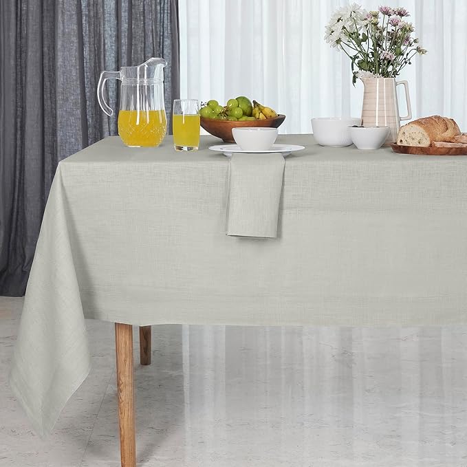 D'Moksha Homes Linen Tablecloth 60 x 120 Inch - 100% Pure Linen Silver Grey Table Cloth for Rectangle Tables - Machine Washable Cloth Tablecloth for Spring, Easter