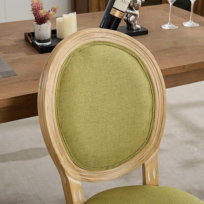 SoarFlash French Dining Chairs Set of 6, Vantage Dining Chair with Round Back, Wood Leg Farmhouse Country Rattan Dining Chair for Kitchen,Bedroom,Olive Green