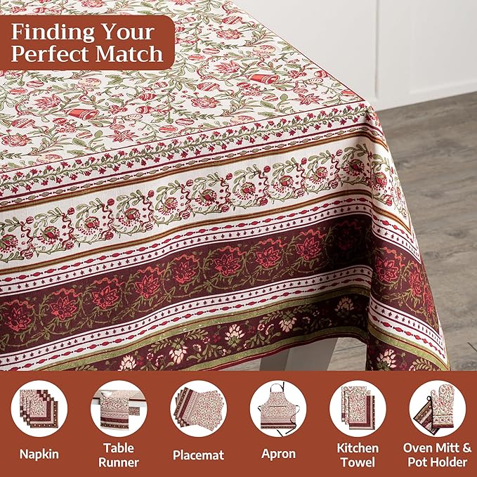 Maison d' Hermine Table Cloth Square Table 100% Cotton 60 x 60 Inches Fall Tablecloth Reusable Everyday Use for Thanksgiving Christmas Decorations Dining Farmhouse Party (Reveillon Au Jardin)