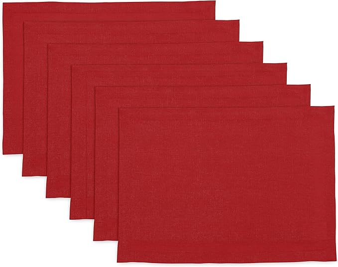 Solino Home Linen Red Placemats Set of 6-100% Pure Linen Placemats 14 x 19 Inch for Valentines, Winter - Fete
