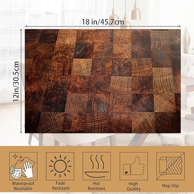 Brown Plaid Wooden Board Placemats Set of 6, Table Mates Non-Slip Heat Resistant Washable Linen Place Mats for Party Kitchen Dining Decoration Indoor Outdoor 12"x18"