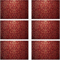 Luxury Jacquard Placemats Set of 6, Red Ethnic Bohemian Waterproof Linen Fabric, Non-Slip Backing & Easy Clean, Elegant Dining Table Protectors for Family and Guests