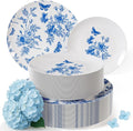 Trendables Disposable Plates For Party Supplies | Blue Floral Plastic Plates For Wedding 200 Pcs - 100 X 8 & 100 X 10 Dinner Plate Sets | Floral Plate Set Disposable Plastic Dinnerware Sets