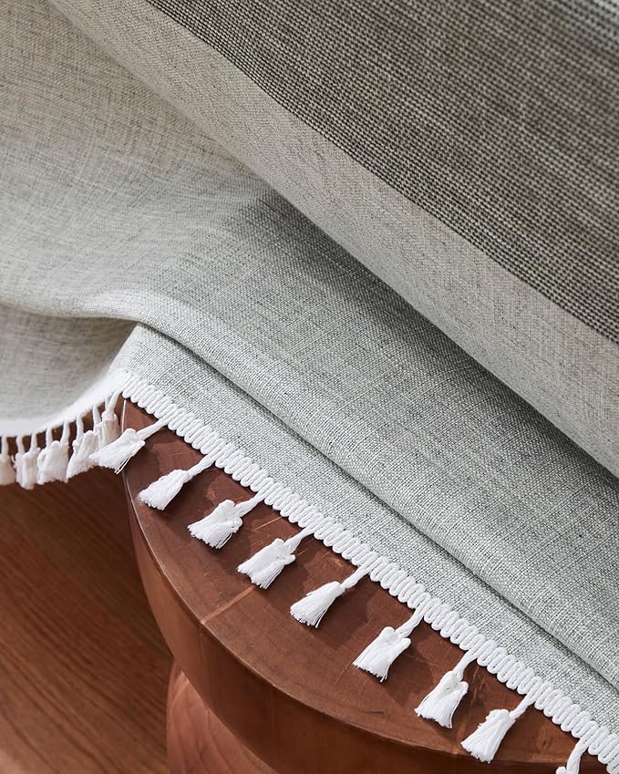 ZeeMart Contrast Linen Table Cloth Rectangle Table Cloths 52x70 Inch Mid-Stripe Grey, Farmhouse Style Heavy Weight Grey Tablecloth, Water Resistant Burlap Tablecloths
