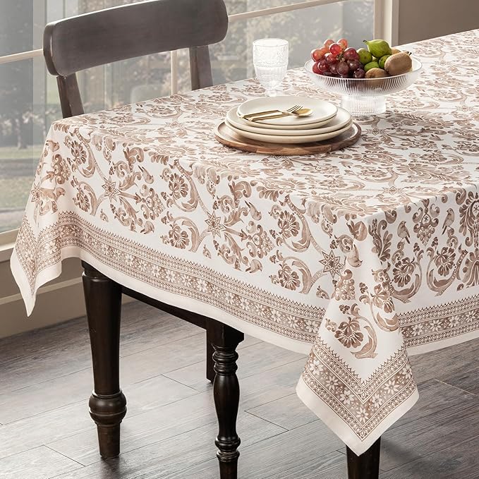 Maison d' Hermine Table Cloth Rectangle Table 100% Cotton 60 x 120 Inches Fall Tablecloth Reusable Everyday Use for Thanksgiving Christmas Decorations Dining Farmhouse Party (Allure)