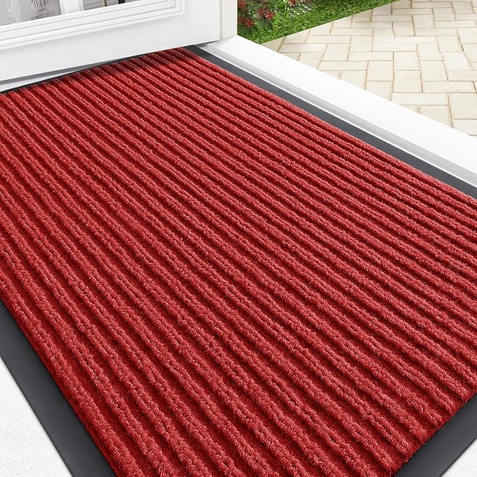 OLANLY Front Door Mat Indoor Outdoor Entrance, Waterproof Heavy Duty Doormat, Fade Resistant, Low Profile, Easy Clean Patio Porch Welcome Floor Mats for Entry, 29.5x17, Red