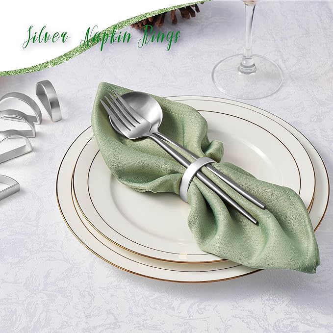 APTWOW Silver Napkin Rings Set of 12, Semicircle Metal Silver Napkin Holder Buckles, Fall Thanksgiving Christmas Napkin Rings for Dinner Table Decor, Wedding, Banquet, Party