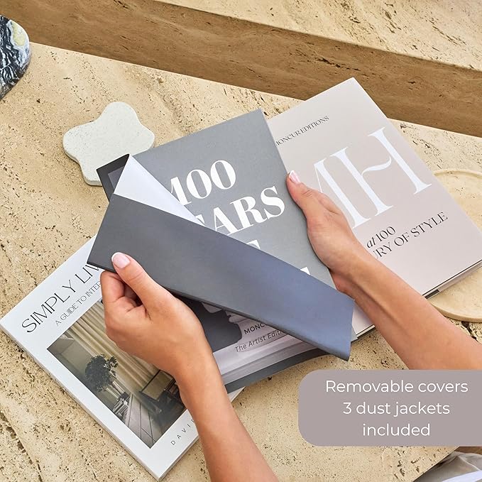 Decorative Coffee Table Books for Home Décor Accents Bookshelf Decor with Real Blank Pages and Removable Covers Set of 3 Mid Century Modern Fake Books for Decoration Room Decor Aesthetic