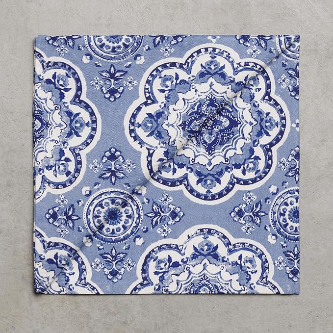Maison d' Hermine Cloth Napkins Set of 4 100% Cotton Everyday Reusable Square Napkins Cloth Washable Dinner Party Wedding Restaurant Valentines Day Decorations Spring/Summer(Melodie Bleue, 20" x 20")