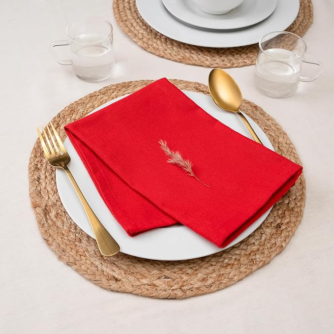Blue Needles Solid Cloth Napkins Set of 12 Red 100% Cotton Dinner Napkins 18x18 inches - Soft, Reusable, Absorbent & Washable Linen, Ideal for Valentine's Day Events, Parties & Everyday Use