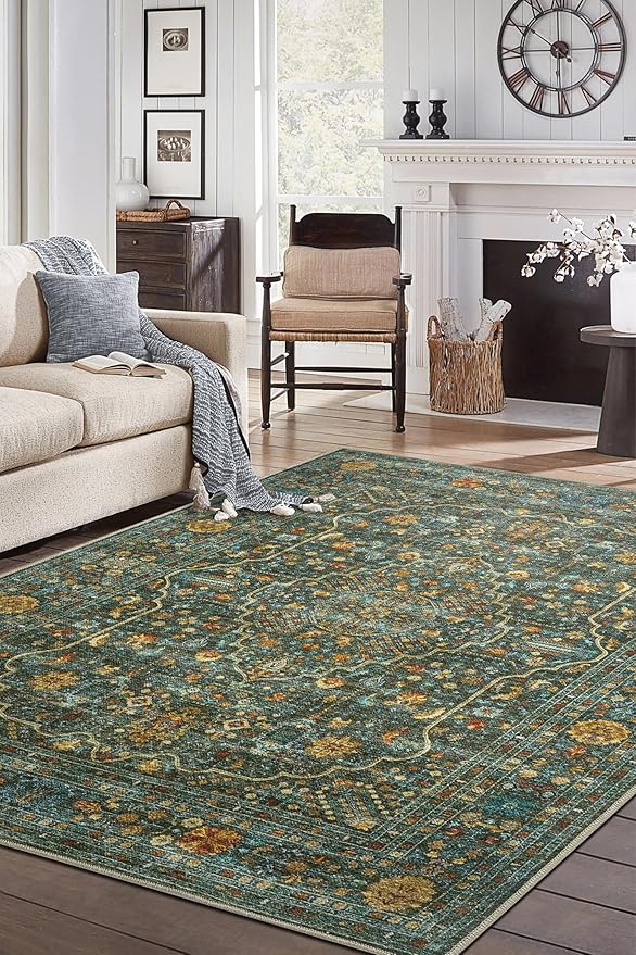 Keen Home Design 5x7 Rug - Machine Washable Area Rug with Non-Slip Backing, Ideal for Living Room, Dining Room, Bedroom - Vintage, Easy Clean, Durable, Low Pile Rug - (5' x 7')